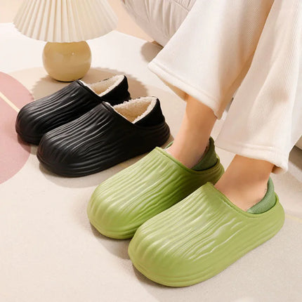 Winter Warm Women Slippers Casual Non-slip Plush Flats Home Waterproof Non-Slip Shoes Indoor Outdoor Thick Platform House Slides