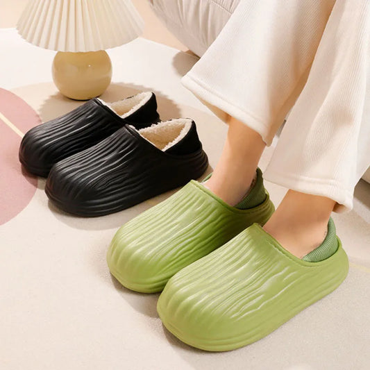 Winter Warm Women Slippers Casual Non-slip Plush Flats Home Waterproof Non-Slip Shoes Indoor Outdoor Thick Platform House Slides