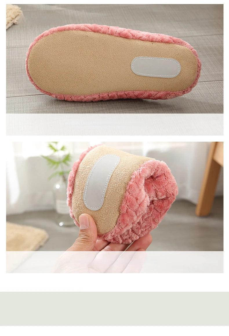 Women Winter Home Fur Slippers Cartoon Cat Non-Slip Soft Warm House Indoor Bedroom Men Couples Boys Girl Memory Foam Floor Shoes