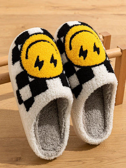 Women's Slippers Winter Warm Indoor Lightning Smile Face Cartoon Funny Soft Sole Non-slip Bedroom Comfy Flat Cotton Houseshoes