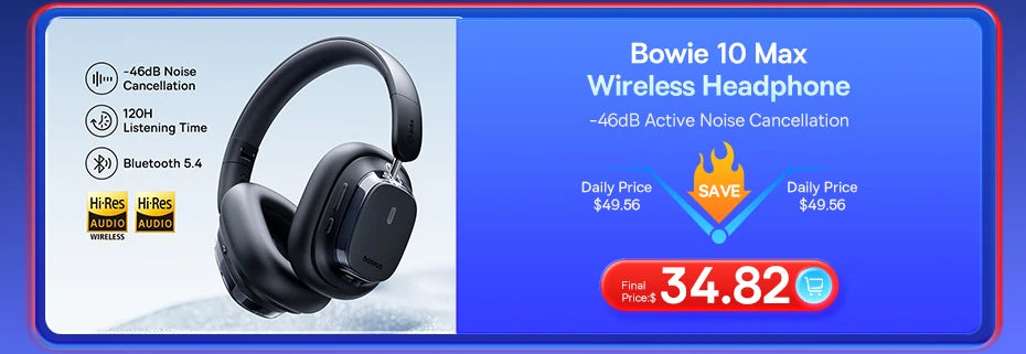 Baseus Bowie D05 Headphones Wireless Earphone Bluetooth 5.3 Headset HiFI Stereo Fones Foldable Wireless Wired Dual Use Headphone