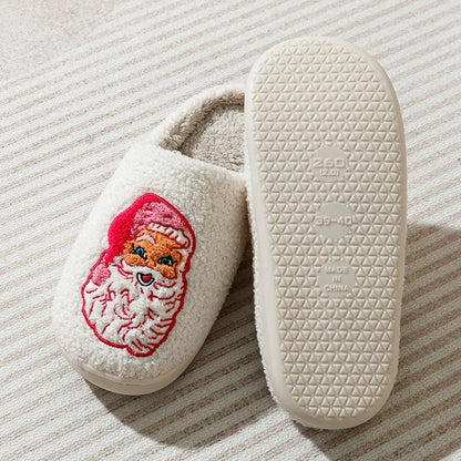 Cute Cartoon Pink Santa Claus Women's Slippers Indoor Warm Soft Comfy Winter Bedroom Non-slip Cotton Shoes Christmas Gift