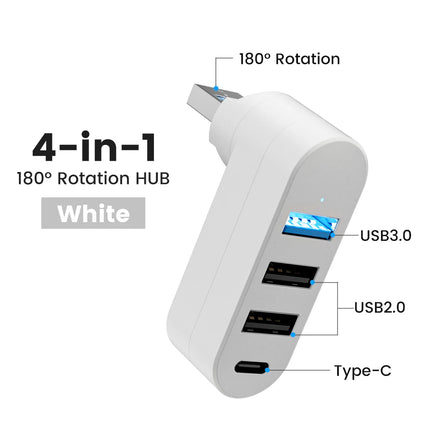 Elough Mini 180° Rotatable 4 Ports USB 3.0 2.0 Hub Type C High Speed Data Transfer U Disk Splitter Adapter For Laptop MacBook PC
