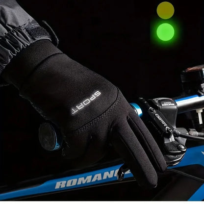 Men Winter Waterproof Cycling Gloves Outdoor Sports Ski Running Motorcycle Touch Screen Fleece Gloves Non-Slip Warm Full Fingers