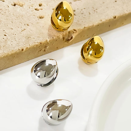 Peri'sbox Trendy 316L Stainless Steel Waterproof Hoop Earrings Solid Gold PVD Plated Double Face Droplet Women's Earring Jewelry