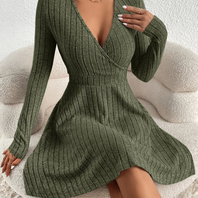 New for autumn/Winter 2024 Women Knit Slim Sexy Bodycon Dress V-Neck Long Sleeve Dress Solid Casual Midi Sweater Dress