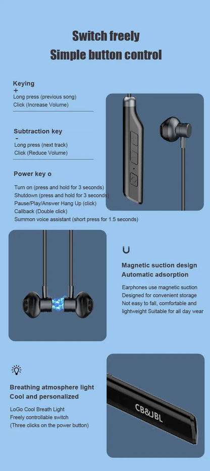 100% Original For CB&JBL B998 wireless Headphone Bluetooth 5.3 MagneticNeckband Earphones Neck Sports Headset long endurance