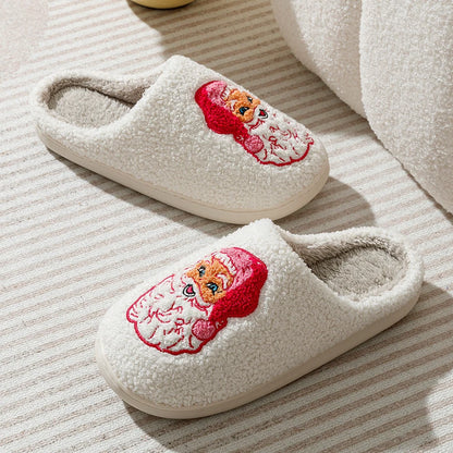 Cute Cartoon Pink Santa Claus Women's Slippers Indoor Warm Soft Comfy Winter Bedroom Non-slip Cotton Shoes Christmas Gift