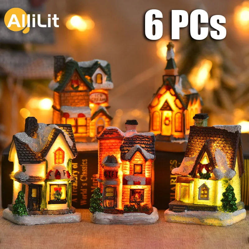 1~6pcs LED Night Light Christmas Ornaments 2024 Luminous Castle Snow House Sculpture Xmas Decoration for Home New Year Navidad
