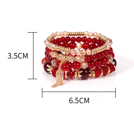 4Pcs Set Korean Boho Multicolor Crystal Beads Rope Bracelets for Women Girls Ethnic Heart Charm Wrap Bangle Pulseira Feminina