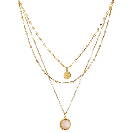 Yhpup Bohemian Round Pendant Stainless Steel Necklace Chain Exquisite Metal Texture Collar Women Necklace бижутерия Office Gift
