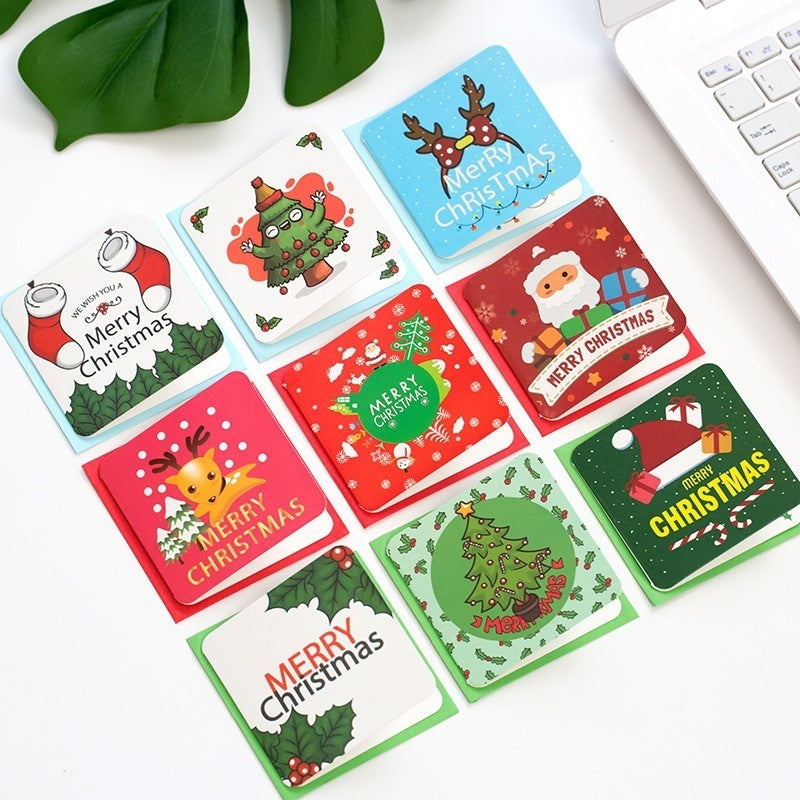 24 Pcs/lot Christmas Greeting Card Kids Mini Christmas Blessing Greeting Cards Envelope New Year Postcard Gift Card Xmas Party