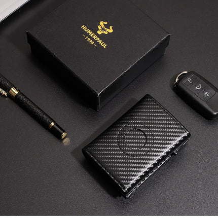 Men Smart Wallet Credit Card Holder for AirTag Carbon Fiber Aluminum Automatic Pop Out Cardholder Case with Money Clip