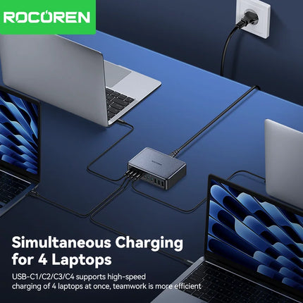 Rocoren 400W USB Type C Gan Charger Portable 10 in 1 Desktop Power Station Type-C Fast Charger For iPhone 16 Pro Max MacBook Air