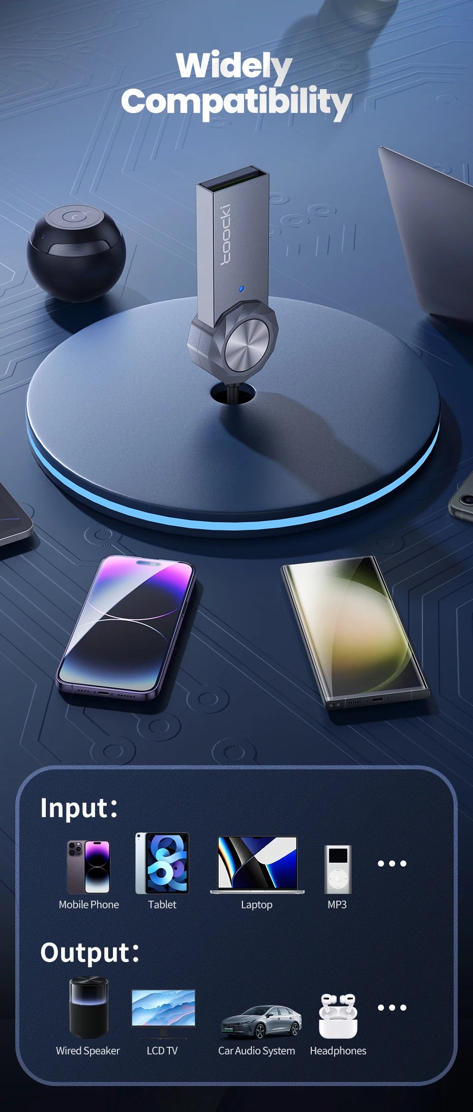 Toocki Wireless Bluetooth 5.1 Receiver Adapter 3.5mm Jack Audio Music Dongle USB Car Bluetooth Transmitter for Aux Car Speaker