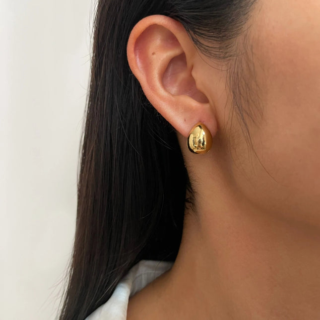 Peri'sbox Trendy 316L Stainless Steel Waterproof Hoop Earrings Solid Gold PVD Plated Double Face Droplet Women's Earring Jewelry