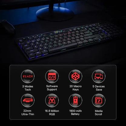 Redragon K618 Horus Wireless RGB Mechanical Keyboard, Bluetooth/2.4Ghz/Wired Low Profile Gaming Keyboards, Brown/Blue Switch