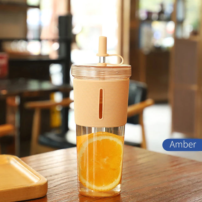 710ml/24oz Large Capacity Coffee Cup, Plastic Water Bottle With Straw, High Temperature Resistant Clear,Reusable Cups with Straw