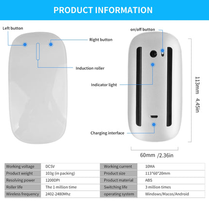 Bluetooth Wireless Mouse Rechargeable Silent Multi Arc Touch Mice Ultra-thin Magic Mouse For Laptop Ipad Mac PC Macbook