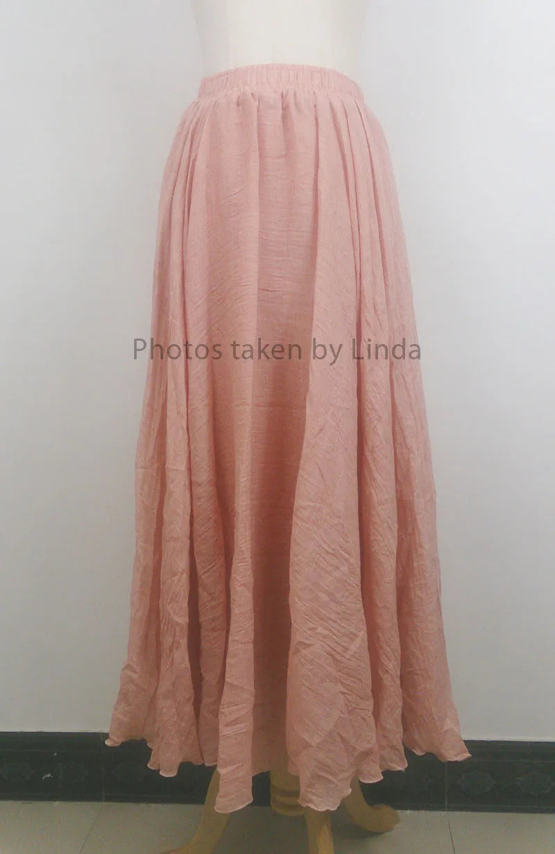 Women's Elegant High Waist Linen Maxi Skirt 2023 Summer Ladies Casual Elastic Waist 2 Layers Skirts saia feminina 20 Colors SK53