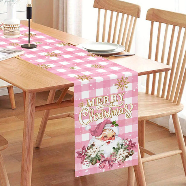 Pink Christmas Table Runner Santa Claus Table Flag Christmas Decorations For Home 2024 Xmas Navidad Gifts New Year Tablecloth