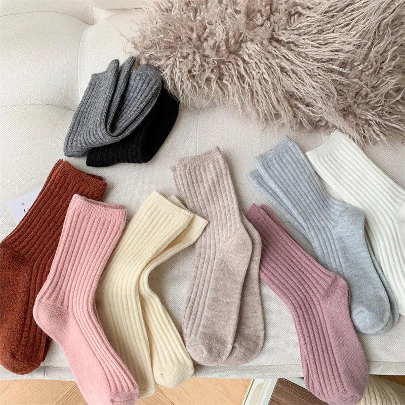 2024 New Winter  Cashmere Wool Women Socks  Casual japanese fashion Solid Color Thicker Long Sock Girls Thermal Warm Crew Sock