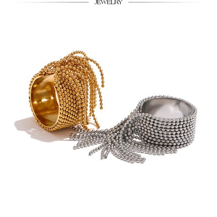 Yhpup Statement Stainless Steel Chain Tassel Finger Ring Adjustable 18K PVD Plated High Quality Charm Stylish Golden Jewelry