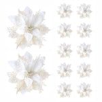 5/10pcs 14.5cm Christmas Flower Ornaments,Pink,Red,Gold,Glitter Artifical Flowers For Christmas Tree,Xmas Decoration For Home