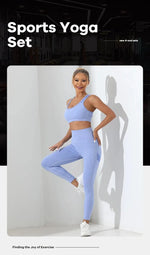 Yoga Basic 2pcs Seamless High Stretch Yoga Set Tracksuit Gym Set Crisscross Back Cami Hip-hugging Tummy Control Leggings