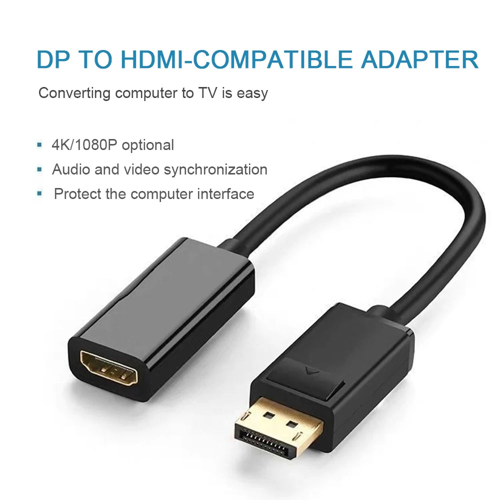 4K DisplayPort to HDMI-compatible Adapter Male DP to Female HDMI-Compatible Cable Converter Video Audio For HDTV PC Projector