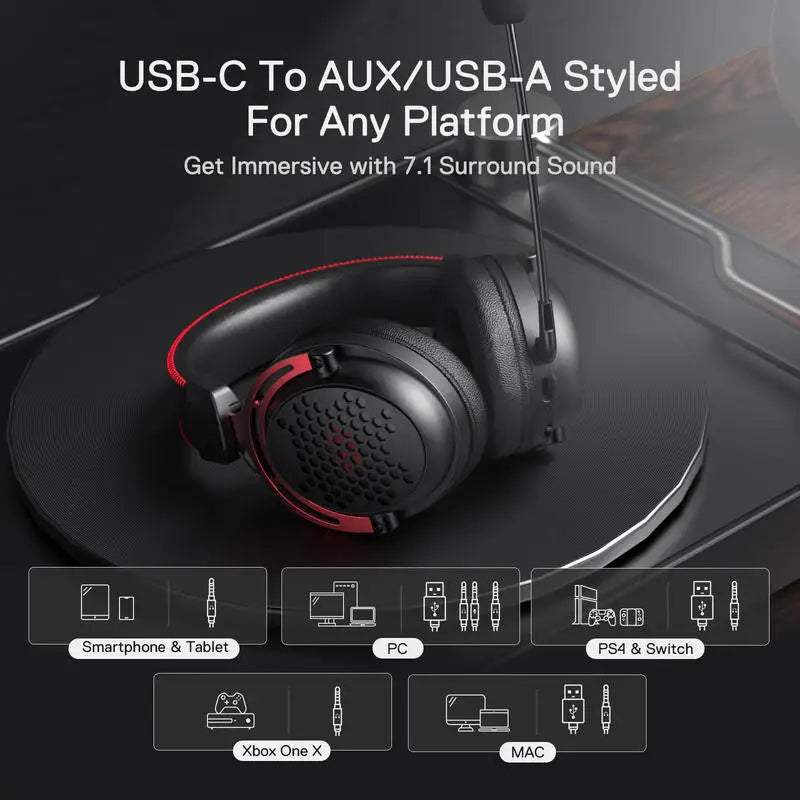 Redragon H386 USB Diomedes Wired Gaming Headset 7.1 Surround Sound  53MM Drivers Detachable Microphone Headphone