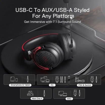 Redragon H386 USB Diomedes Wired Gaming Headset 7.1 Surround Sound  53MM Drivers Detachable Microphone Headphone