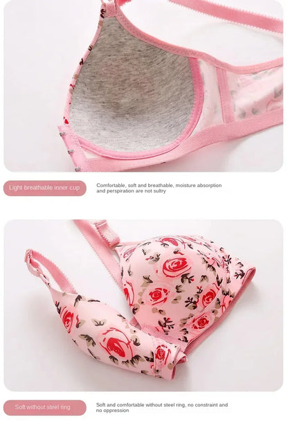 xgnvpy New front button rose print bra without underwire comfort women's push-up adjuster side breast bra cover