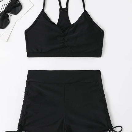 Drawstring Front Shorts Bikinis 2025 High Waist Swimsuit Women Swimwear Female Bathers Bathing Swimming Swim Suit Beachwear