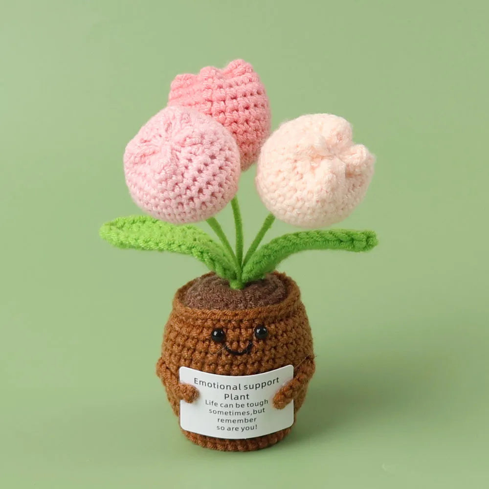 Mini Finished Crochet Roses Sunflowers Potted Emotional Support Stuffed Plants  Mother Valentine Christmas Graduation Gifts