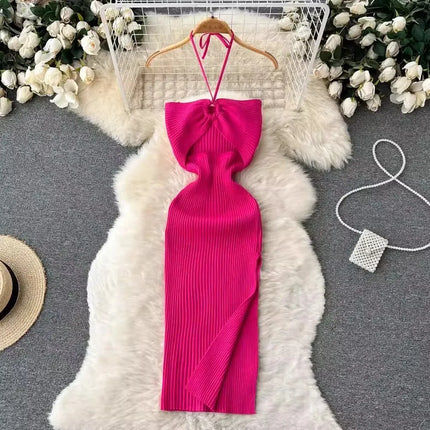 Dresses for Women Sexy Package Hips High Split Bodycon Party Dress Summer Ribbed Knit Beach Vestidos Vacation Partwear
