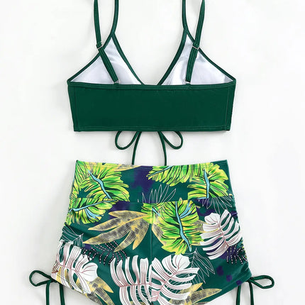 Drawstring Front Shorts Bikinis 2025 High Waist Swimsuit Women Swimwear Female Bathers Bathing Swimming Swim Suit Beachwear