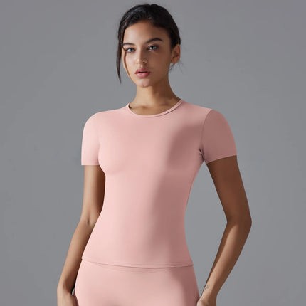 Women Running Sports T Shirt Summer Short Sleeve Round Neck Breathable Stretchy GYM Yoga Slim Fitness Active Top Tee