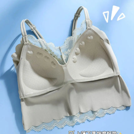 French Lace Beautiful Back Bra Fixed All-in-one Cup Comfortable and Push-up Traceless Wire-free Breast-retracting Sexy Sling
