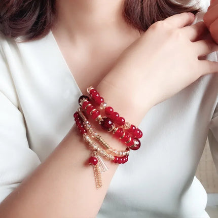 4Pcs Set Korean Boho Multicolor Crystal Beads Rope Bracelets for Women Girls Ethnic Heart Charm Wrap Bangle Pulseira Feminina
