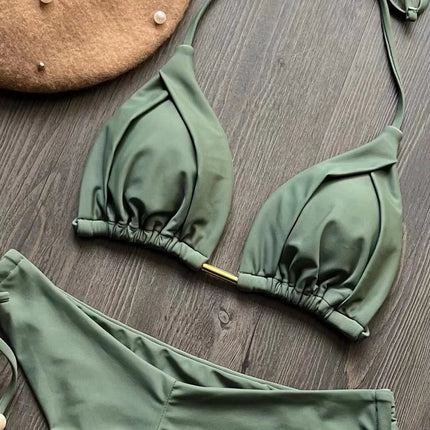 2025 New Sexy Triangle Bathing Suit for Women Brazilian Bikinis Halter Swimwear Push Up Swimsuit Metal Chain Beach Bikini Set