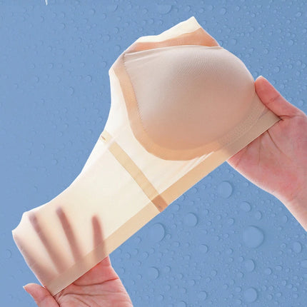 Ultra-thin Ice Silk Padded Bra Seamless Underwear Women's Thin Section  Sling Beautiful Back Vest Tops Big Chest Small Sleep Bra