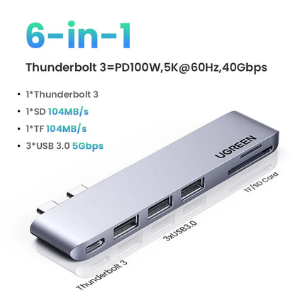 UGREEN USB C HUB 6-in-2 Type-C to Thunderbolt 3 4K HDMI USB3.0 SD&TF Adapter for MacBook Pro Air Docking Station USB-C Splitter