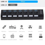 GRWIBEOU USB 3.0 Hub USB Hub 3.0 Use Power Adapter Multi USB Splitter 7 Port Multiple 3 Hab Expander USB Hub with Switch for PC