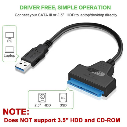 SATA To USB 3.0 / 2.0 Cable For 2.5 Inch External HDD SSD Hard Drive SATA 3 22 Pin Adapter USB 3.0 To Sata III Cord Up to 6 Gbp