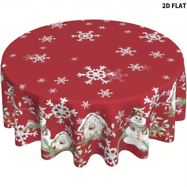 Red Color Christmas Tablecloth 60 Inch, Tablecovers with snowflake and snowman design, Good for Christmas Party Decor