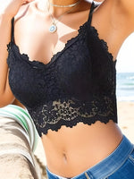 1 Piece Floral Lace Wireless Bras, Sexy Scallop Trim Double Straps Bra, Women's Lingerie & Underwear