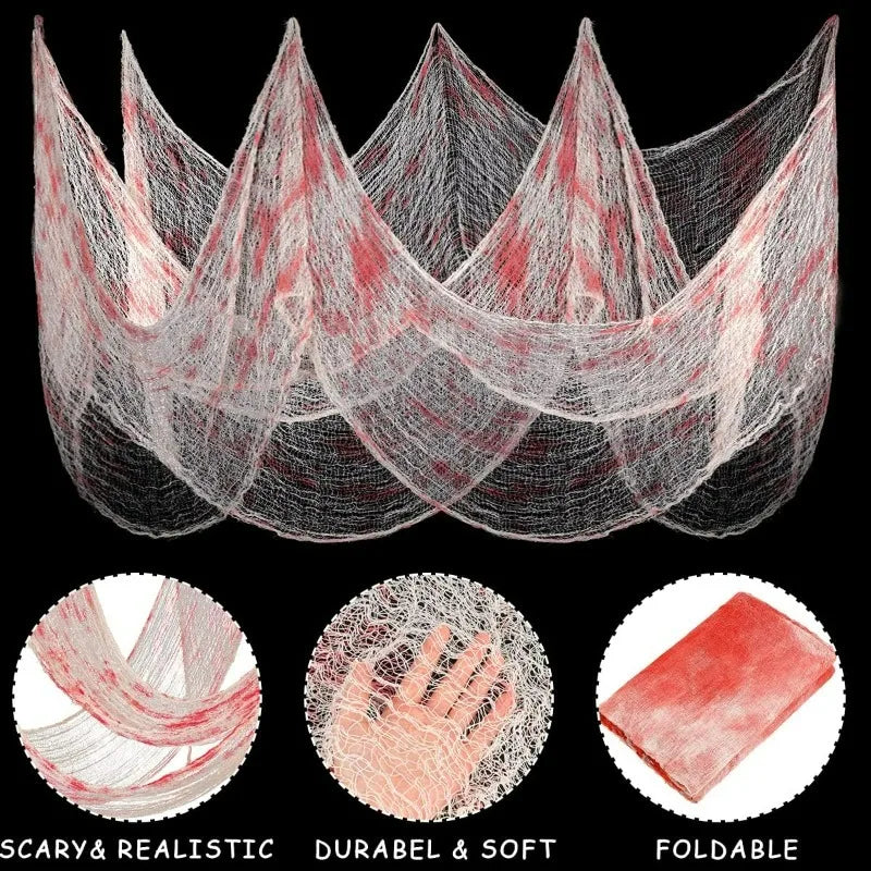 Halloween Bloody Creepy Gauze Cloth Large Black Gauze Spooky Blood Fabric Cloth for Halloween Party Home Outdoor Yard Decoration