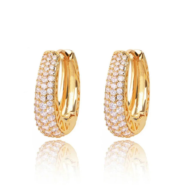 RAKOL Hollow Gold Color Hoop Earrings for Women Paved Dazzling CZ Stone Luxury Trendy Female Circle Earrings Statement Jewelry
