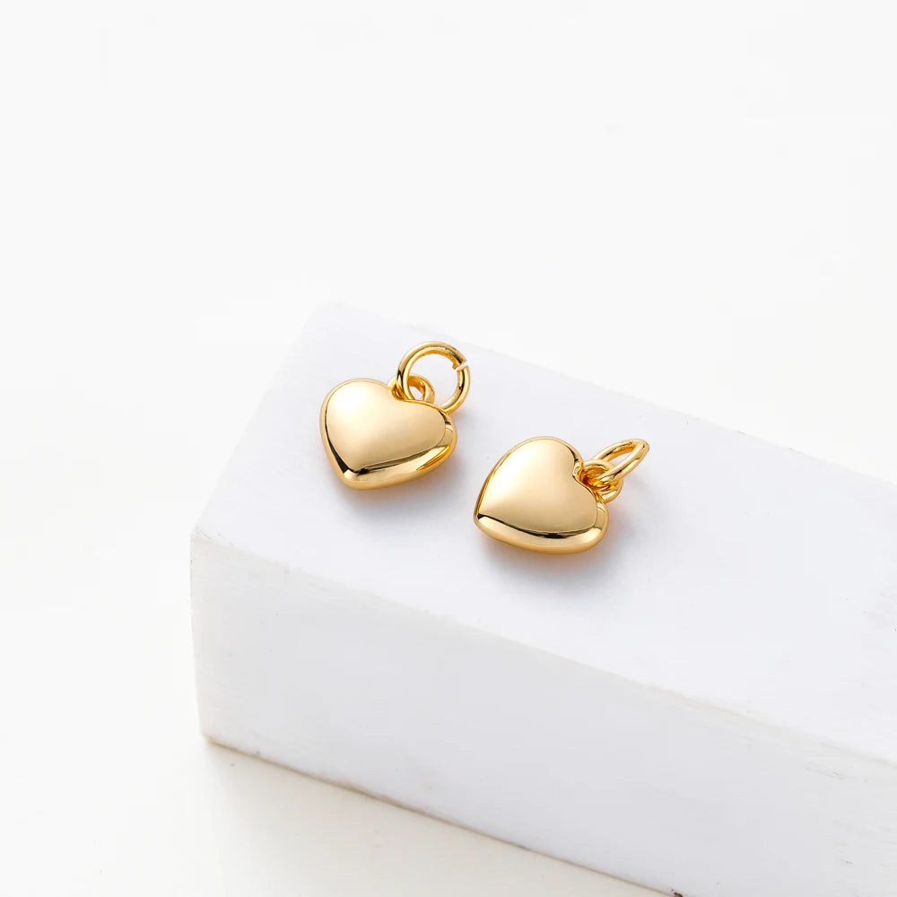 4pcs/lot 14K 18K Gold Plated Heart Charm with Jump Ring Necklace Making Supplies Solid Love Pendant For DIY Jewelry Accessories